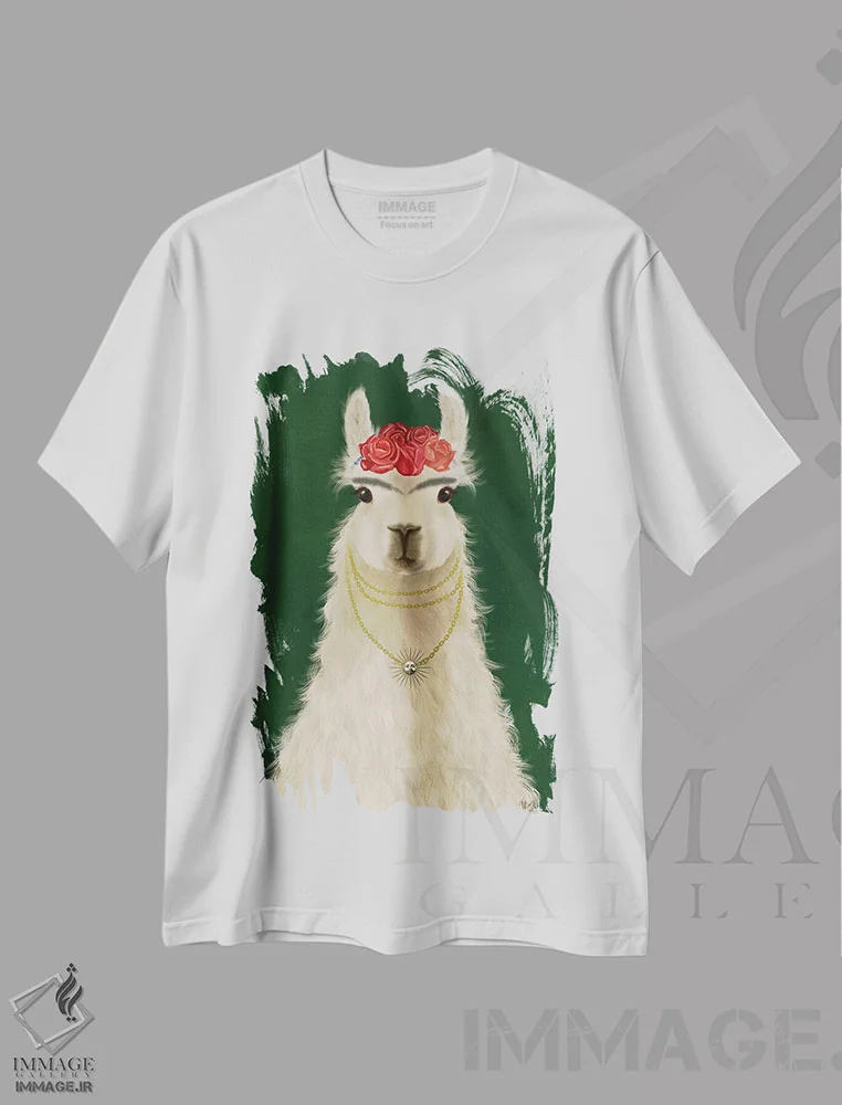 تیشرت سفید طرح دار لاما F، تزئینی اثر فب فانکی | فروشگاه ایماژ
