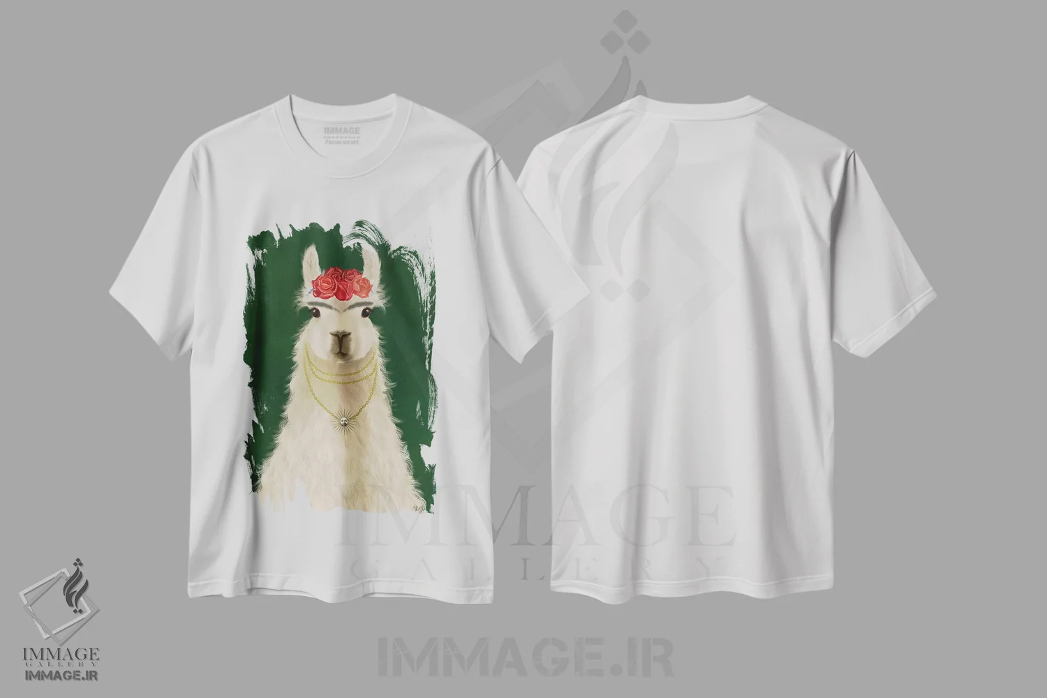 تیشرت سفید طرح دار لاما F، تزئینی اثر فب فانکی | فروشگاه ایماژ