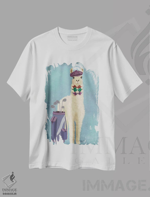 تیشرت سفید طرح دار لاما گلف باز، تزئینی اثر فب فانکی | immage.ir
