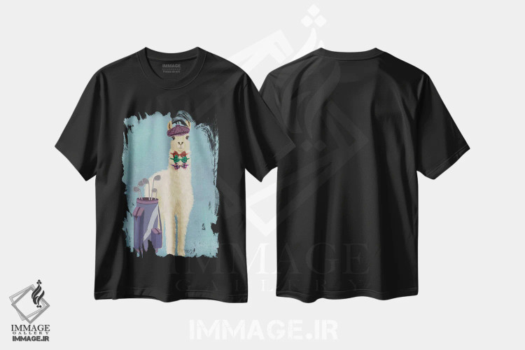 تیشرت مشکی طرح دار لاما گلف باز، تزئینی اثر فب فانکی | فروشگاه ایماژ