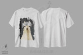 تیشرت سفید طرح دار لاما با گل های سفید، تزئینی اثر فب فانکی | فروشگاه ایماژ