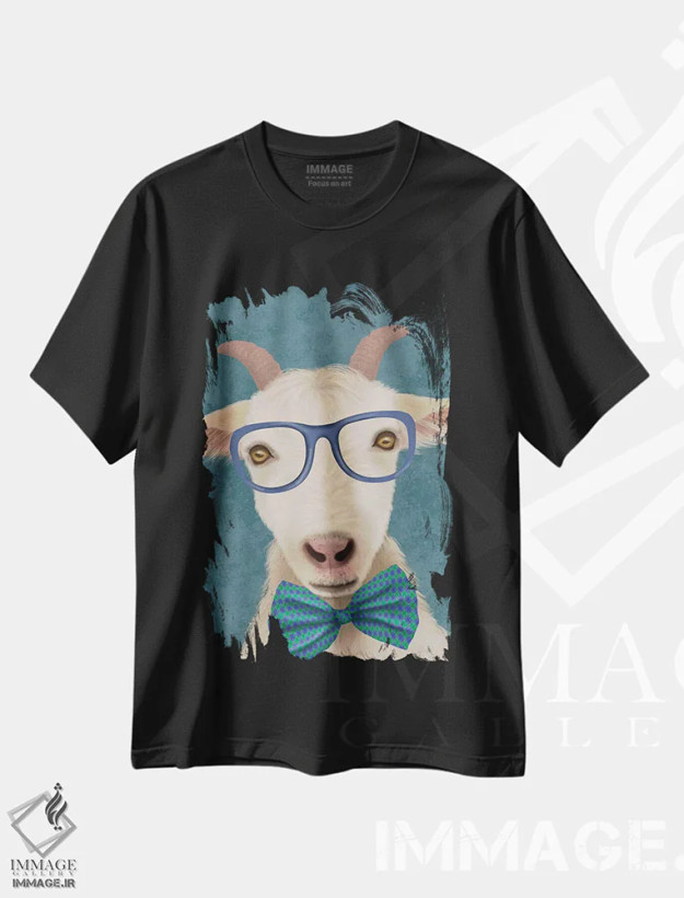 تیشرت مشکی طرح دار بز کتاب خوان، تزئینی اثر فب فانکی | فروشگاه ایماژ