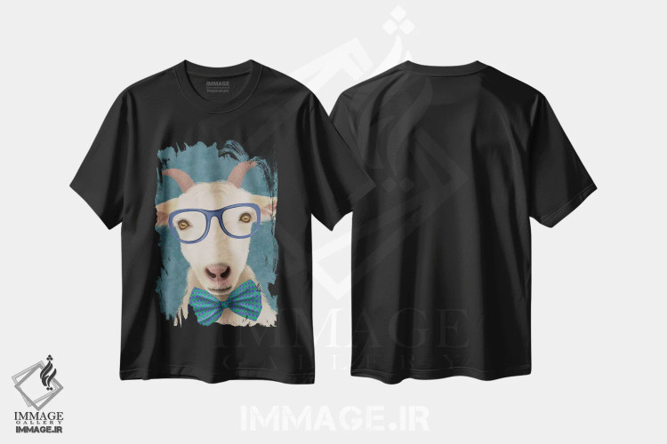 تیشرت مشکی طرح دار بز کتاب خوان، تزئینی اثر فب فانکی | فروشگاه ایماژ