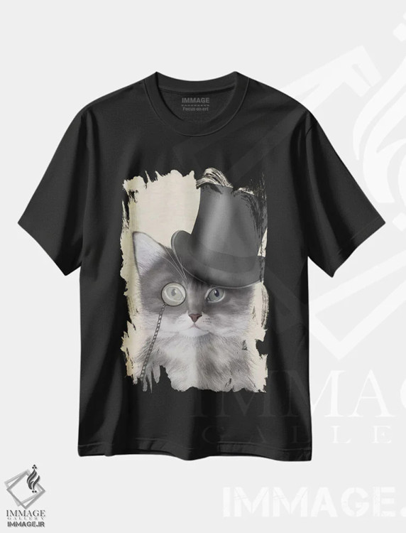 تیشرت مشکی طرح دار گربه با کلاه استوانه ای ۲، هنر دیجیتال اثر فب فانکی | immage.ir