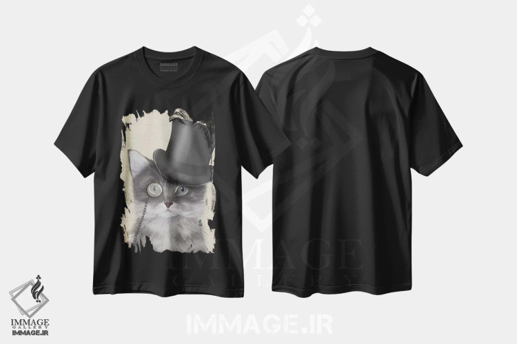 تیشرت مشکی طرح دار گربه با کلاه استوانه ای ۲، هنر دیجیتال اثر فب فانکی | immage.ir