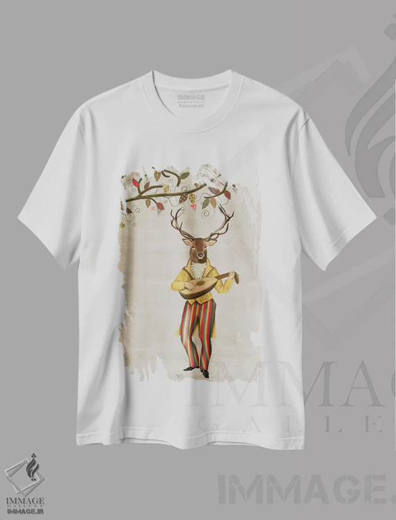 تیشرت سفید طرح دار گوزن نوازنده ۲، هنر دیجیتال اثر فب فانکی | فروشگاه ایماژ