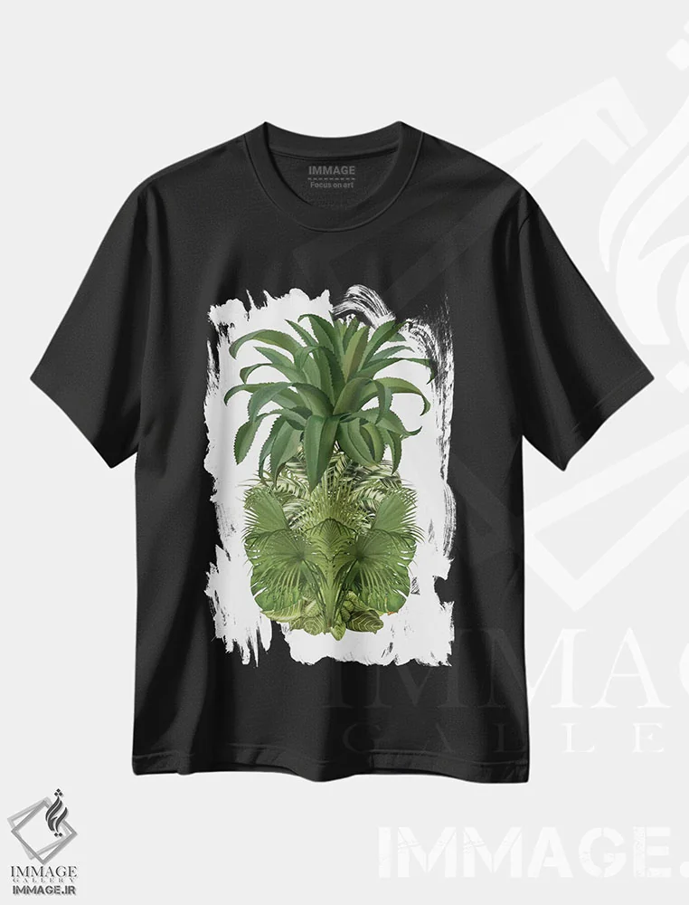 تیشرت مشکی طرح دار آناناس گل دار ۴، تزئینی اثر فب فانکی | فروشگاه ایماژ