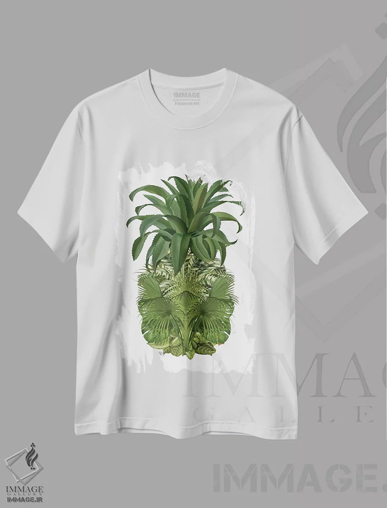 تیشرت سفید طرح دار آناناس گل دار ۴، تزئینی اثر فب فانکی | immage.ir