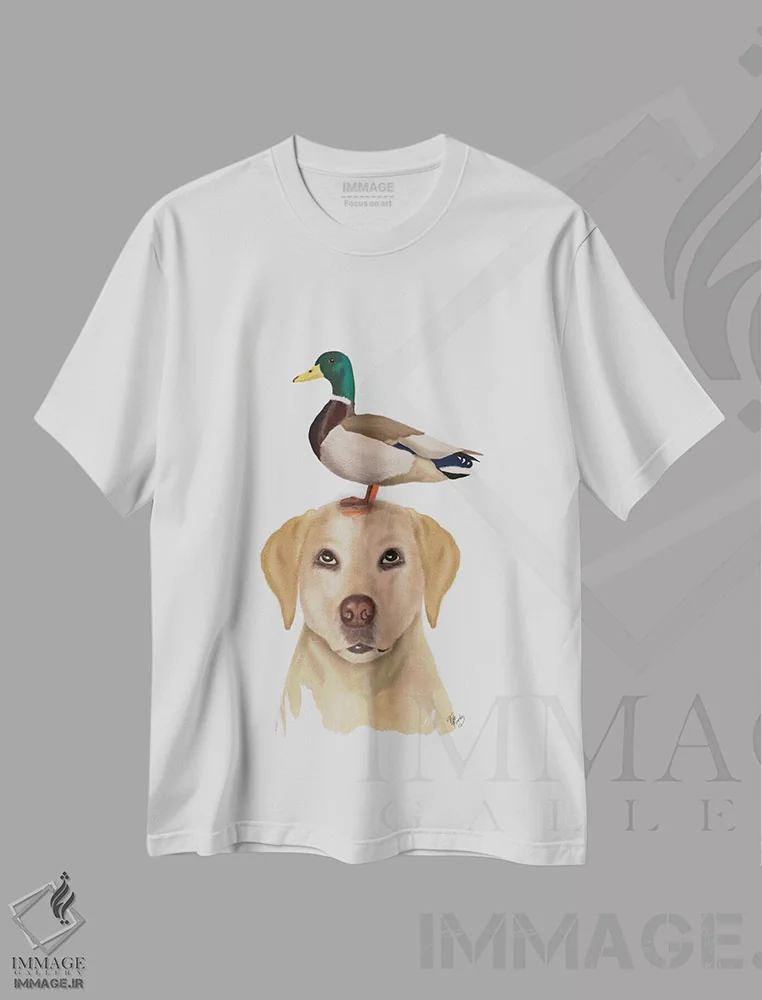 تیشرت سفید طرح دار لابرادور و اردک ۲، هنر دیجیتال اثر فب فانکی | immage.ir