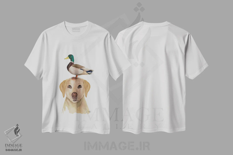 تیشرت سفید طرح دار لابرادور و اردک ۲، هنر دیجیتال اثر فب فانکی | immage.ir
