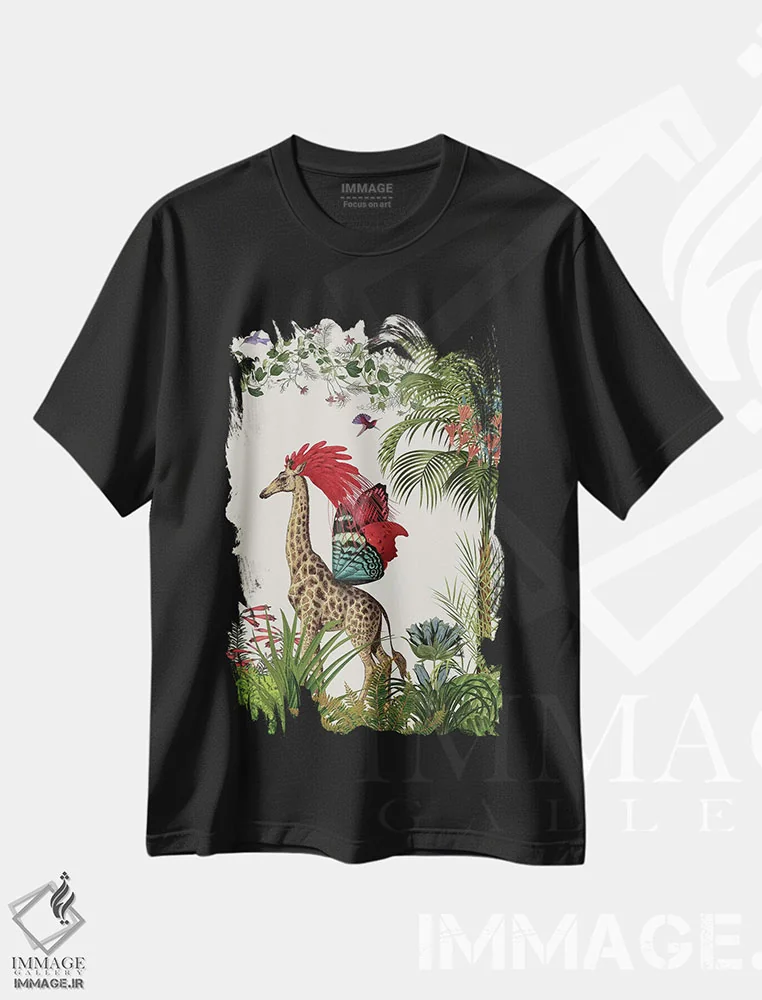 تیشرت مشکی طرح دار زرافه استوایی ۴، دکور بوهمی اثر فب فانکی | immage.ir