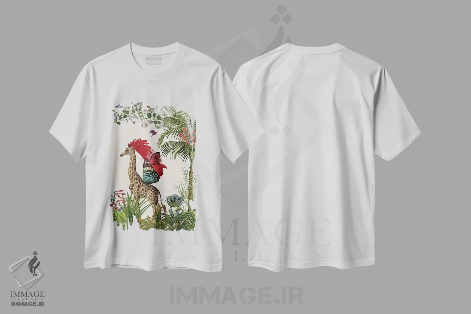 تیشرت سفید طرح دار زرافه استوایی ۴، دکور بوهمی اثر فب فانکی | فروشگاه ایماژ