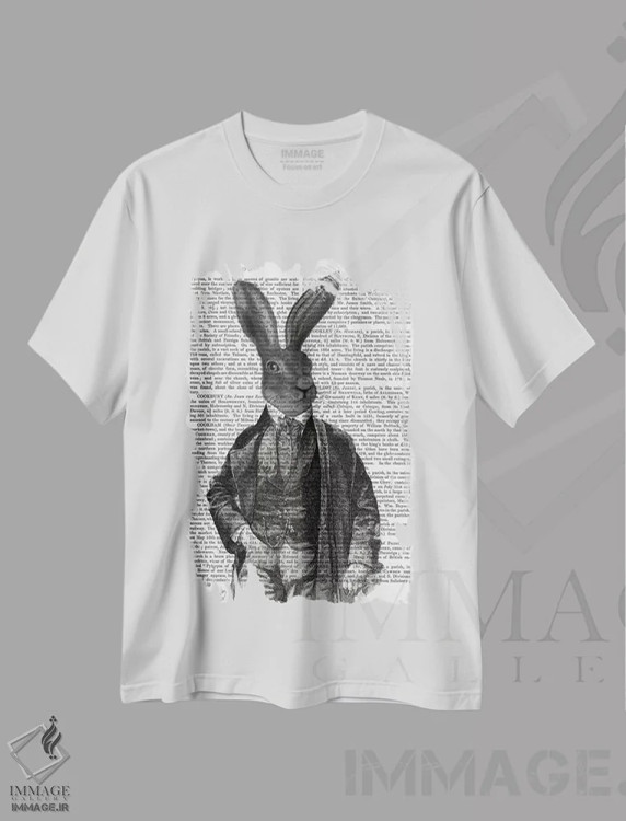 تیشرت سفید طرح دار آقای خرگوش ویکتوریایی ۱، هنر دیجیتال اثر فب فانکی | فروشگاه ایماژ
