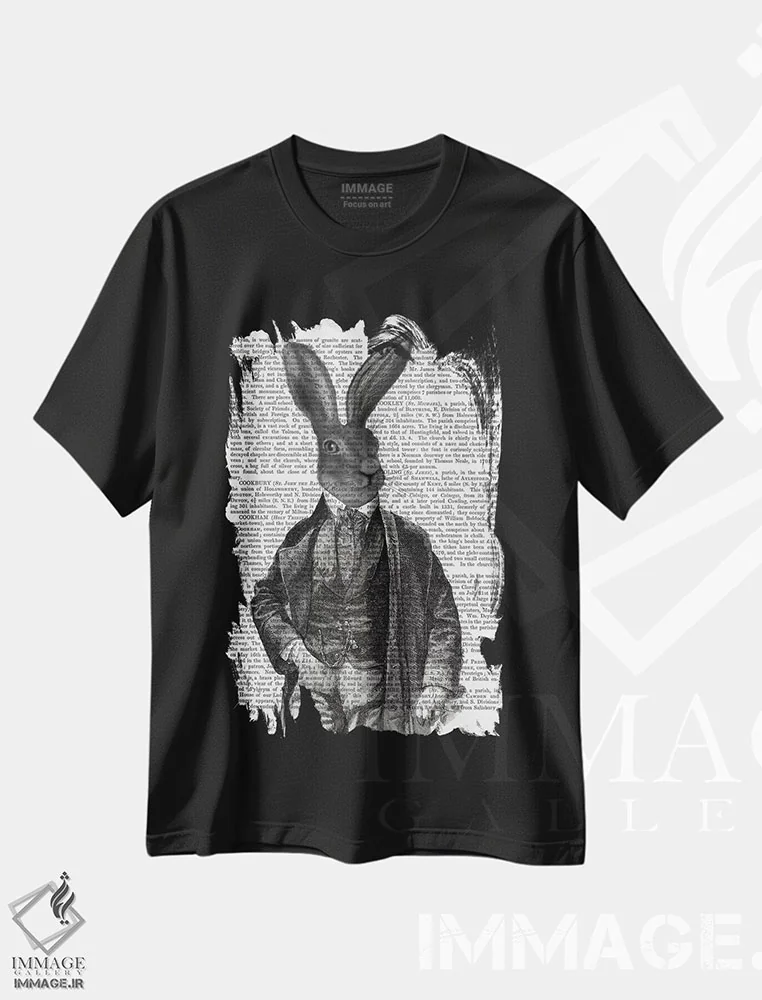 تیشرت مشکی طرح دار آقای خرگوش ویکتوریایی ۱، هنر دیجیتال اثر فب فانکی | immage.ir