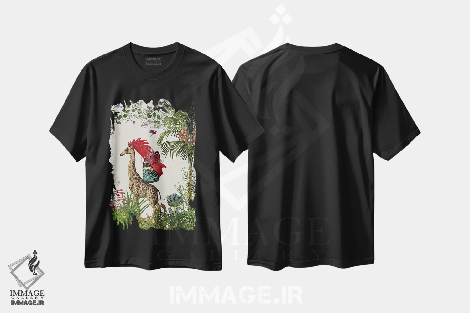 تیشرت مشکی طرح دار زرافه استوایی ۴، دکور بوهمی اثر فب فانکی | immage.ir