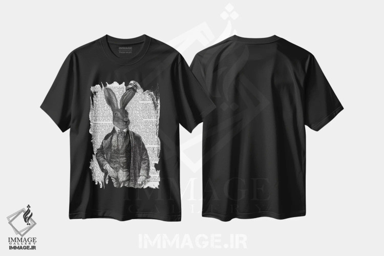 تیشرت مشکی طرح دار آقای خرگوش ویکتوریایی ۱، هنر دیجیتال اثر فب فانکی | immage.ir