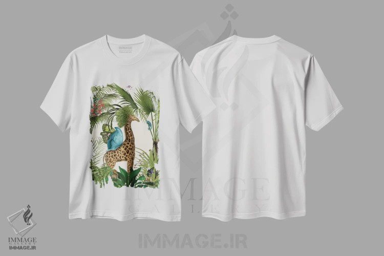 تیشرت سفید طرح دار زرافه استوایی ۵، دکور بوهمی اثر فب فانکی | immage.ir