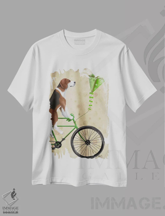 تیشرت سفید طرح دار بیگل دوچرخه سوار، هنر دیجیتال اثر فب فانکی | فروشگاه ایماژ