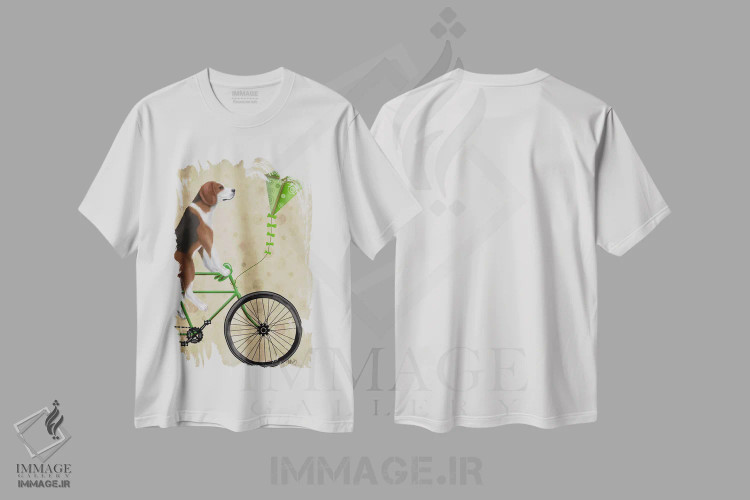 تیشرت سفید طرح دار بیگل دوچرخه سوار، هنر دیجیتال اثر فب فانکی | فروشگاه ایماژ