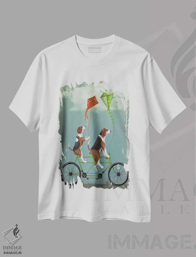 تیشرت سفید طرح دار بیگل دوچرخه دونفره، هنر دیجیتال اثر فب فانکی | immage.ir