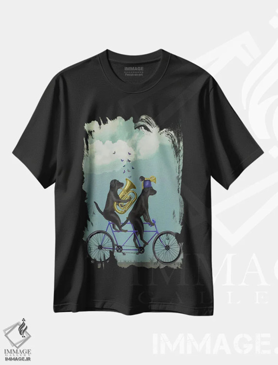 تیشرت مشکی طرح دار لابرادور سیاه دوچرخه دونفره، هنر دیجیتال اثر فب فانکی | immage.ir