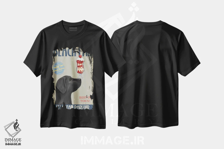 تیشرت مشکی طرح دار لابرادور سیاه در بستنی فروشی، هنر دیجیتال اثر فب فانکی | فروشگاه ایماژ