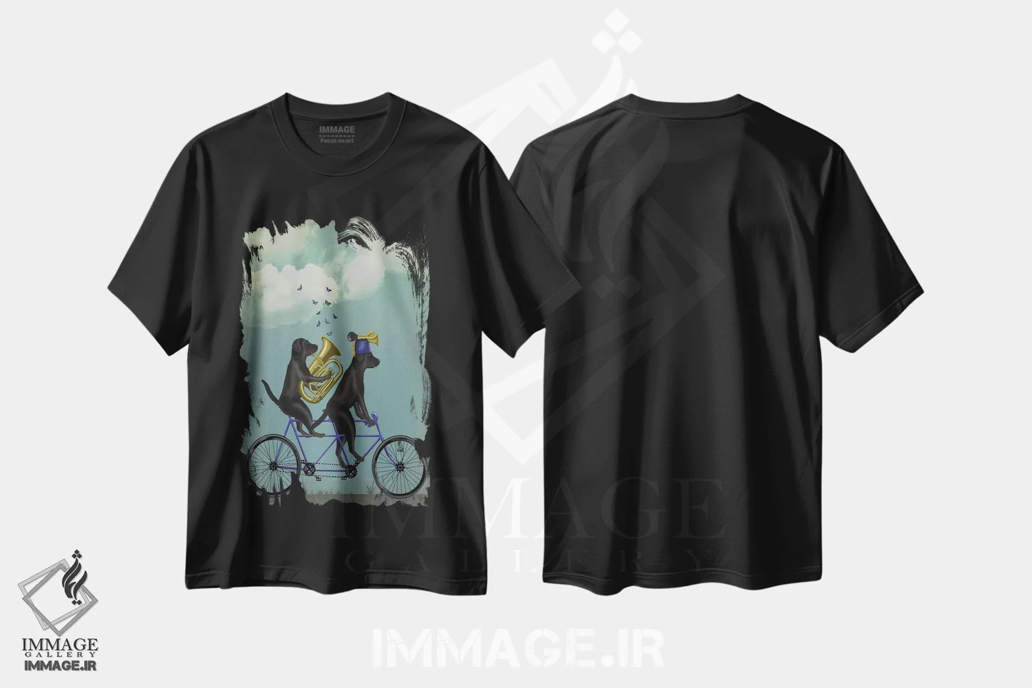 تیشرت مشکی طرح دار لابرادور سیاه دوچرخه دونفره، هنر دیجیتال اثر فب فانکی | immage.ir