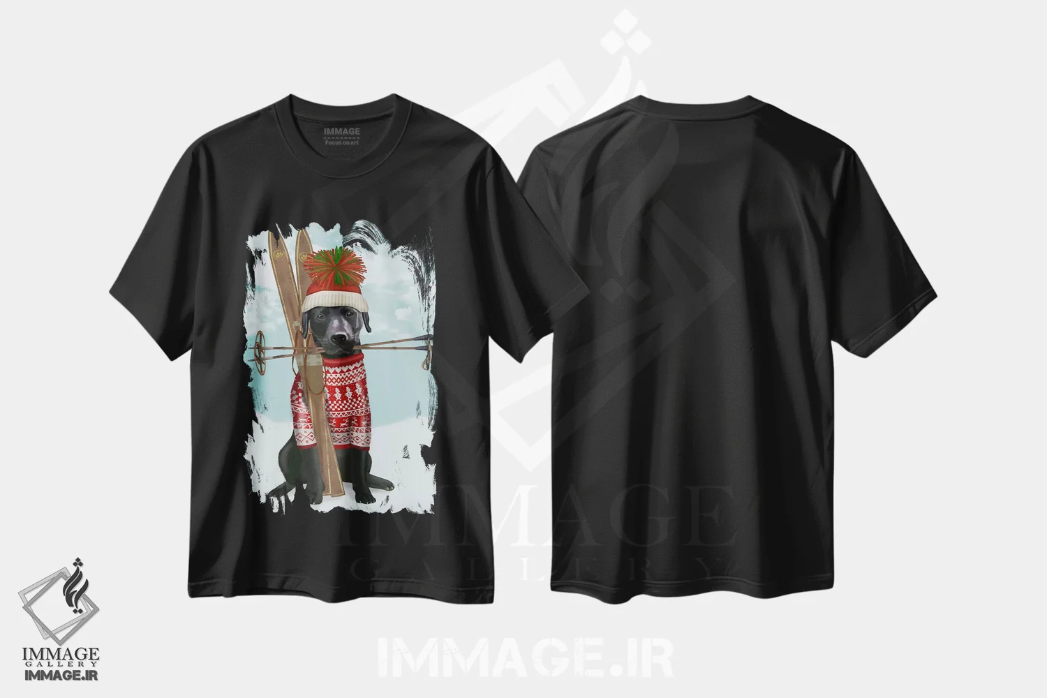 تیشرت مشکی طرح دار لابرادور سیاه، اسکی، حیوانات کریسمسی اثر فب فانکی | فروشگاه ایماژ