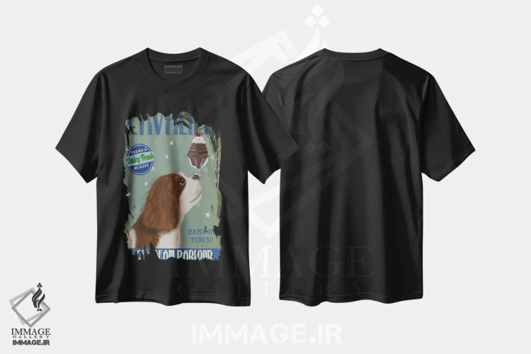 تیشرت مشکی طرح دار کاولیر کینگ چارلزدر بستنی فروشی، هنر دیجیتال اثر فب فانکی | immage.ir