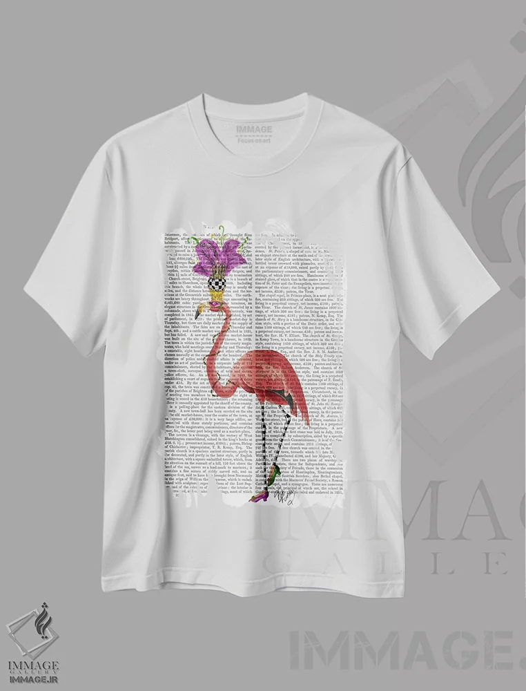 تیشرت سفید طرح دار فلامینگوی ماردی گرا، تزئینی اثر فب فانکی | immage.ir