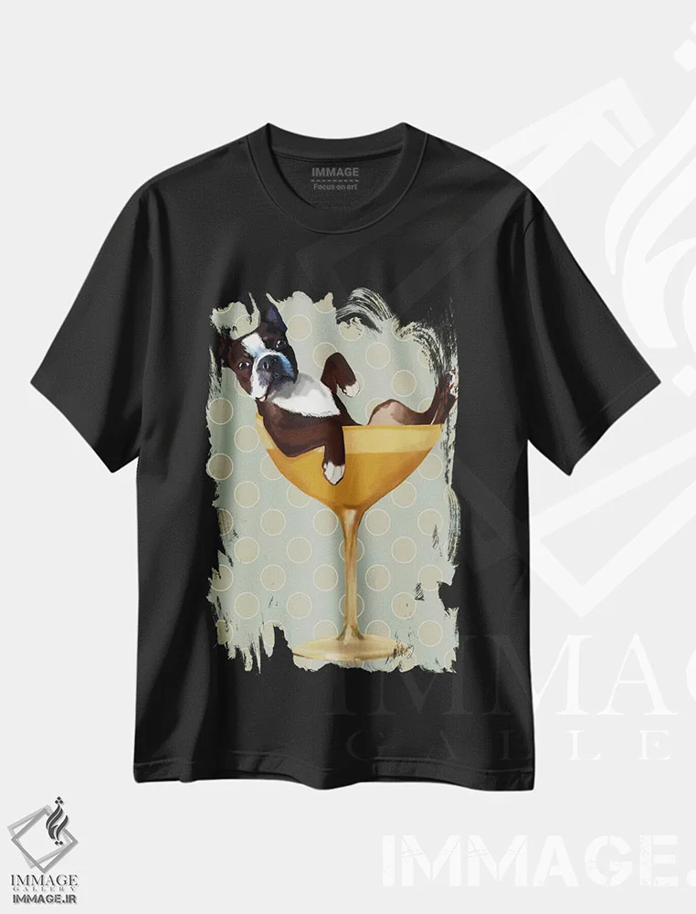 تیشرت مشکی طرح دار بوستون تریر در لیوان کوکتل، هنر دیجیتال اثر فب فانکی | فروشگاه ایماژ