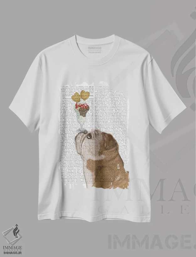 تیشرت سفید طرح دار بولداگ انگلیسی بستنی خور، هنر دیجیتال اثر فب فانکی | فروشگاه ایماژ