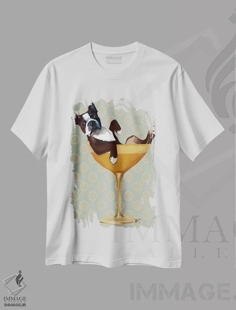 تیشرت سفید طرح دار بوستون تریر در لیوان کوکتل، هنر دیجیتال اثر فب فانکی | immage.ir