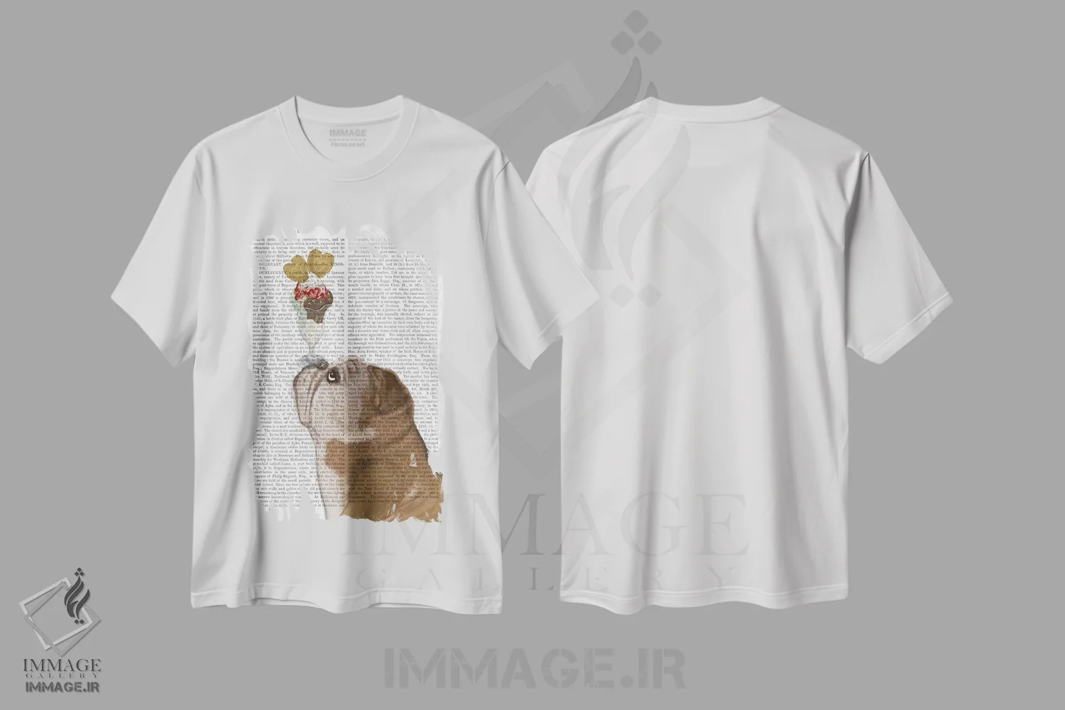 تیشرت سفید طرح دار بولداگ انگلیسی بستنی خور، هنر دیجیتال اثر فب فانکی | فروشگاه ایماژ