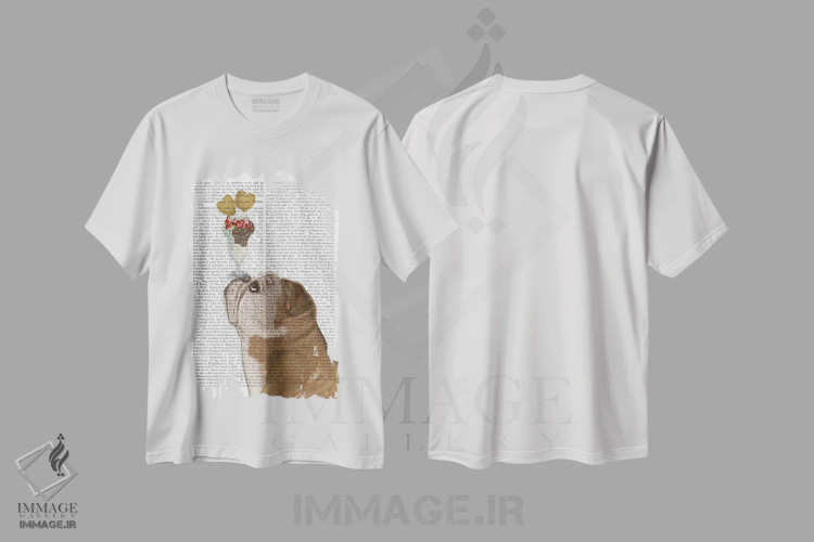 تیشرت سفید طرح دار بولداگ انگلیسی بستنی خور، هنر دیجیتال اثر فب فانکی | فروشگاه ایماژ