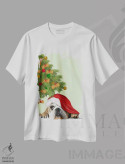 تیشرت سفید طرح دار بولداگ انگلیسی با درخت کلوچه، حیوانات کریسمسی اثر فب فانکی | immage.ir