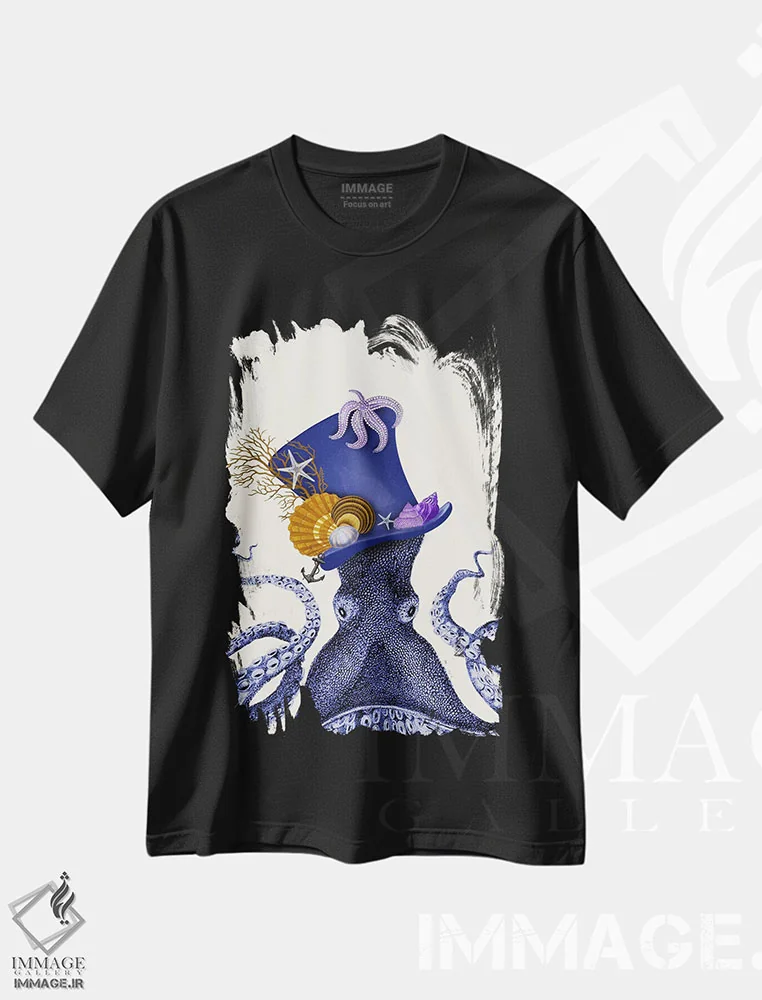 تیشرت مشکی طرح دار اختاپوس با کلاه ملوانی، تزئینی اثر فب فانکی | immage.ir