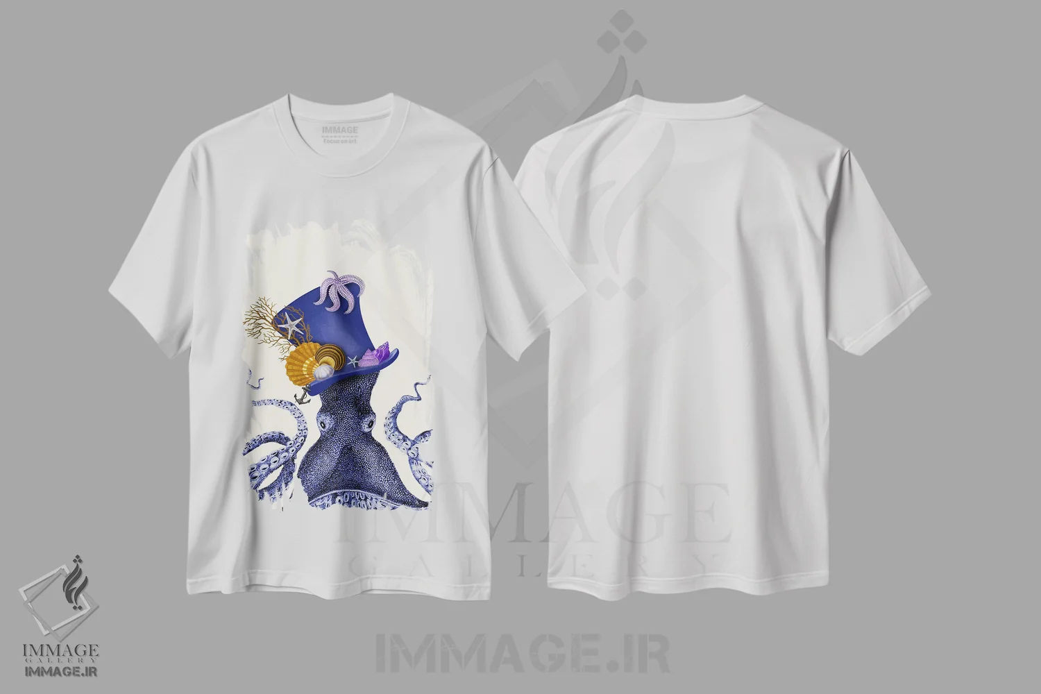 تیشرت سفید طرح دار اختاپوس با کلاه ملوانی، تزئینی اثر فب فانکی | فروشگاه ایماژ