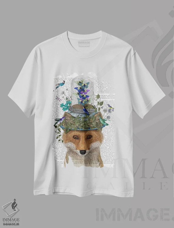 تیشرت سفید طرح دار روباه با شیشه ی پروانه، پس زمینه چاپی، هنر دیجیتال اثر فب فانکی | فروشگاه ایماژ