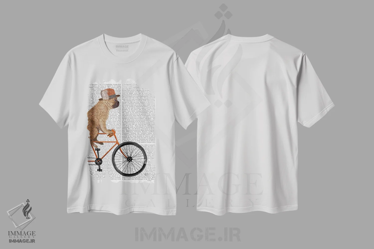 تیشرت سفید طرح دار بولداگ فرانسوی روی دوچرخه، پس زمینه چاپی، هنر دیجیتال اثر فب فانکی | immage.ir