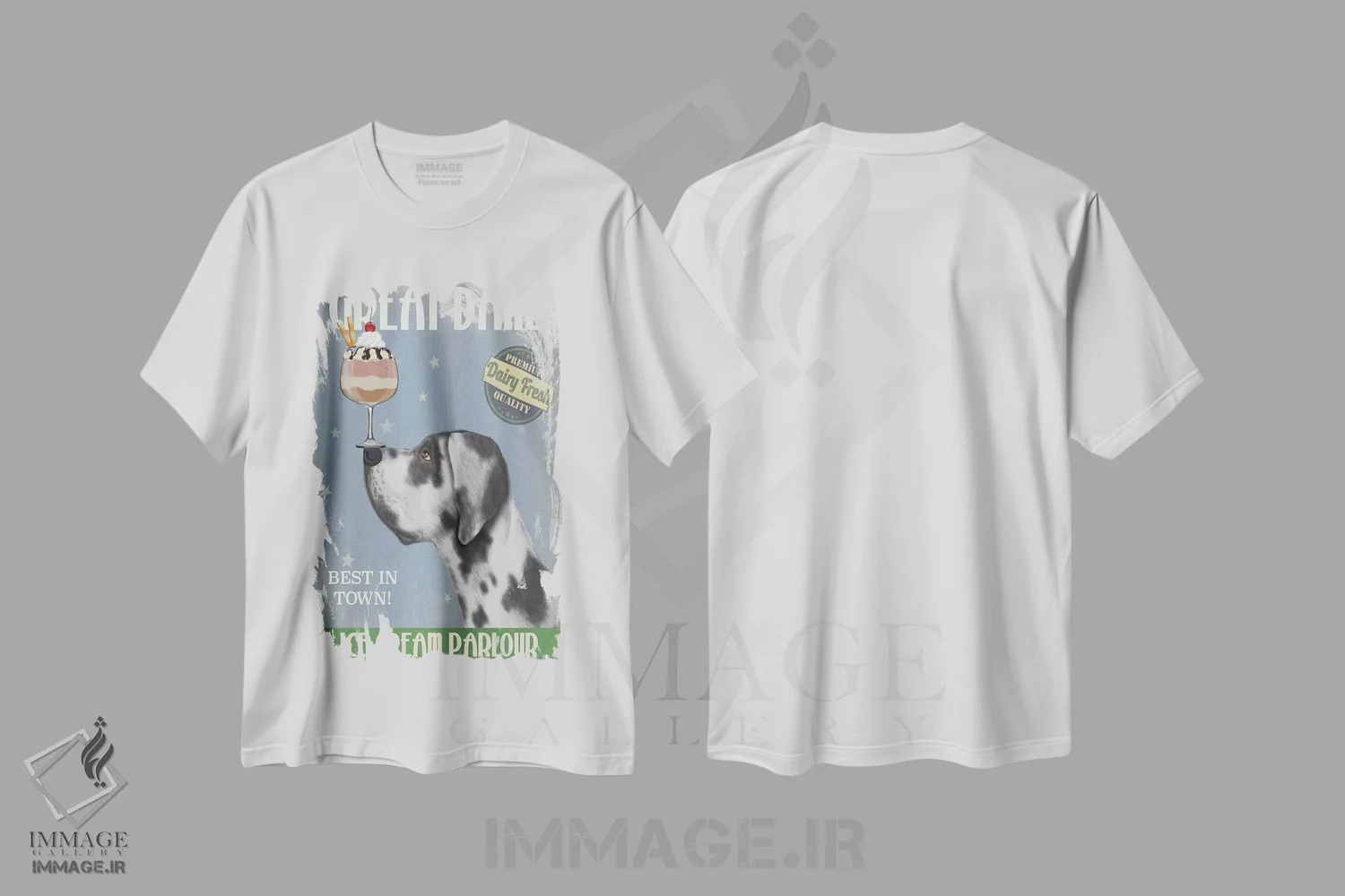 تیشرت سفید طرح دار گریت دین هارلکوین و بستنی، هنر دیجیتال اثر فب فانکی | فروشگاه ایماژ