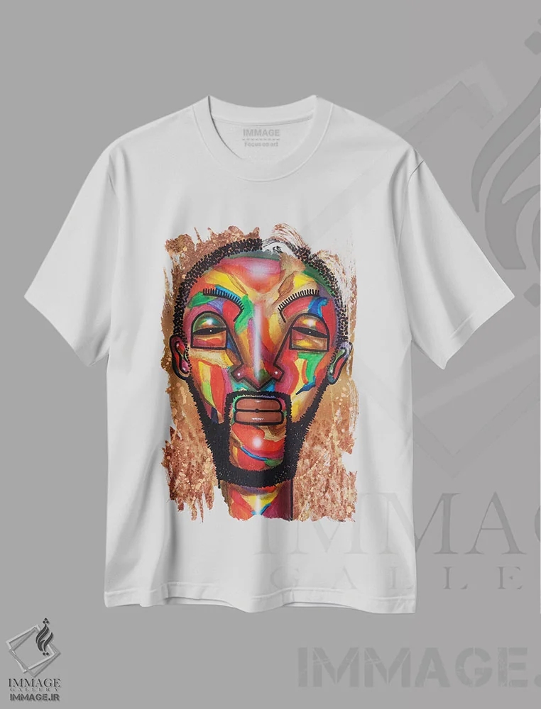 تیشرت سفید طرح دار مرد با ریش، هنر آمریکایی آفریقایی تبار اثر فرد اودل | فروشگاه ایماژ