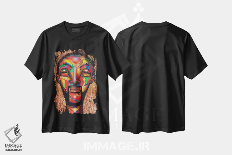 تیشرت مشکی طرح دار مرد با ریش، هنر آمریکایی آفریقایی تبار اثر فرد اودل | immage.ir
