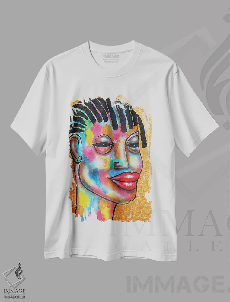 تیشرت سفید طرح دار یاقوت، دکور آفریقایی اثر فرد اودل | فروشگاه ایماژ