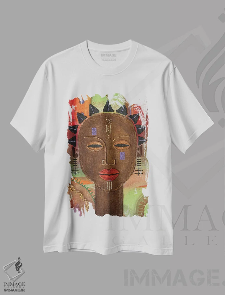 تیشرت سفید طرح دار سر سنگی قبیله ای، دکور آفریقایی اثر فرد اودل | immage.ir