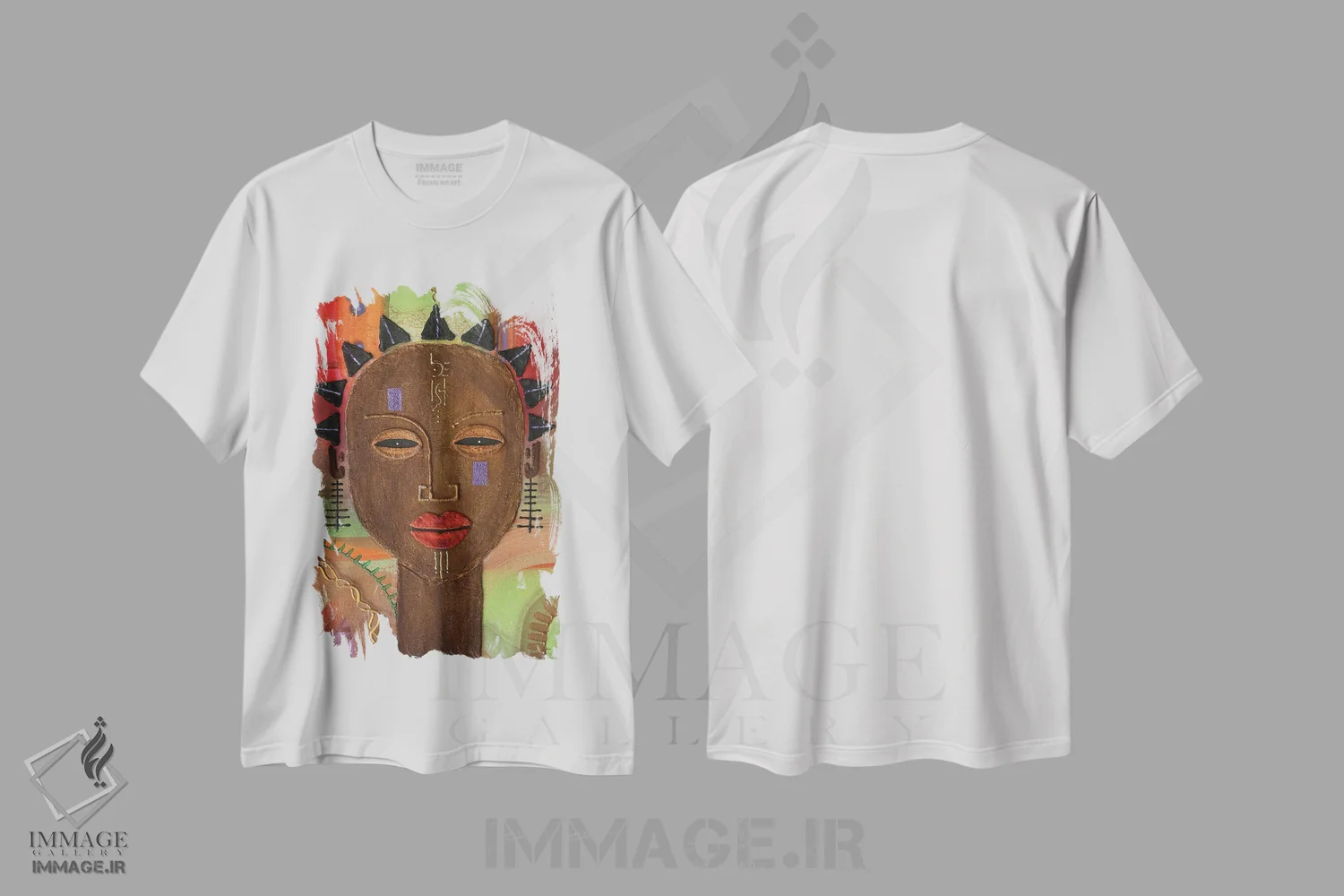 تیشرت سفید طرح دار سر سنگی قبیله ای، دکور آفریقایی اثر فرد اودل | immage.ir