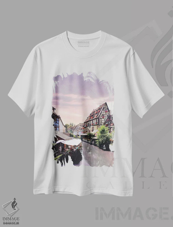 تیشرت سفید طرح دار غروب صورتی یک عمر، کولمار، فرانسه، مدیوم اثر فلوریان اولبرشتس | فروشگاه ایماژ