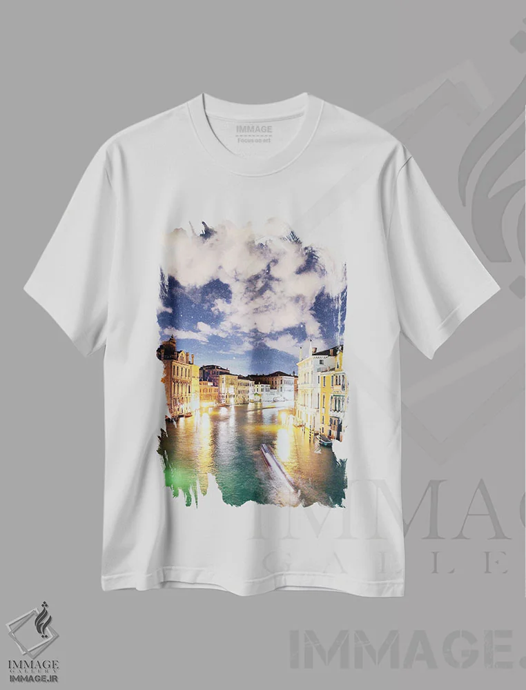 تیشرت سفید طرح دار شب ونیز، پرده برداری از آسمان خیال انگیز، مدیوم اثر فلوریان اولبرشتس | فروشگاه ایماژ