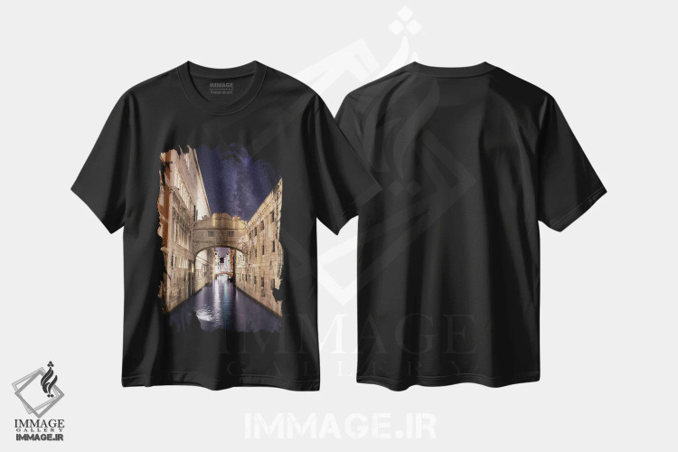 تیشرت مشکی طرح دار شب تابستانی ونیز، پل آه ها، مدیوم اثر فلوریان اولبرشتس | immage.ir