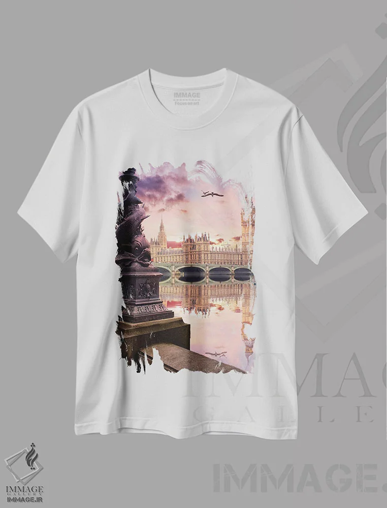 تیشرت سفید طرح دار زمانی که لندن سخن می گوید، مدیوم اثر فلوریان اولبرشتس | فروشگاه ایماژ